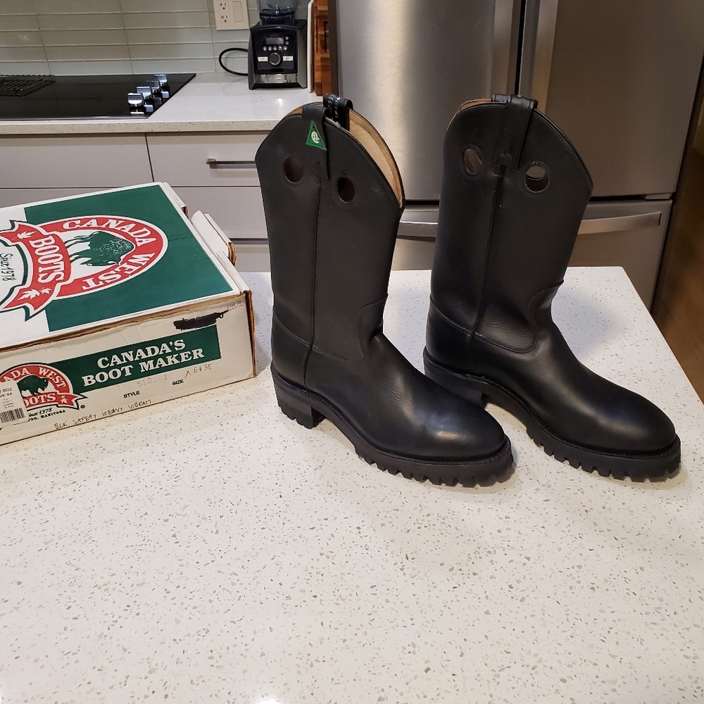 Canada West Boots Size 6.5  3 E BLACK Handcrafted Cowboy & Western Boots Saftey